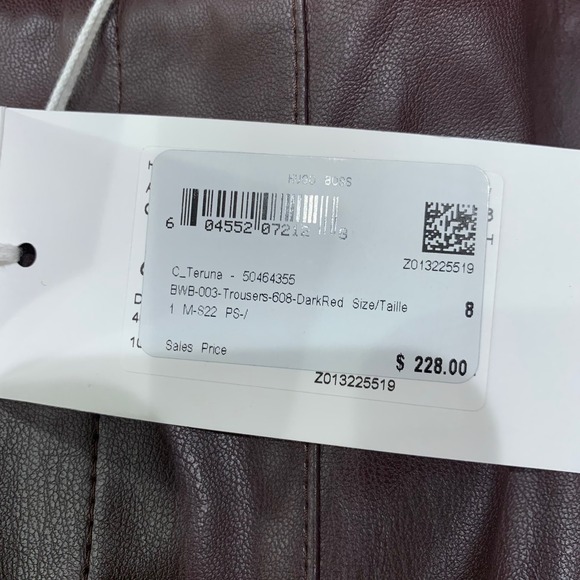 Hugo Boss Faux Leather Jogger Pants Dark Red Womens Size 8 Elastic Waist - Picture 3 of 13